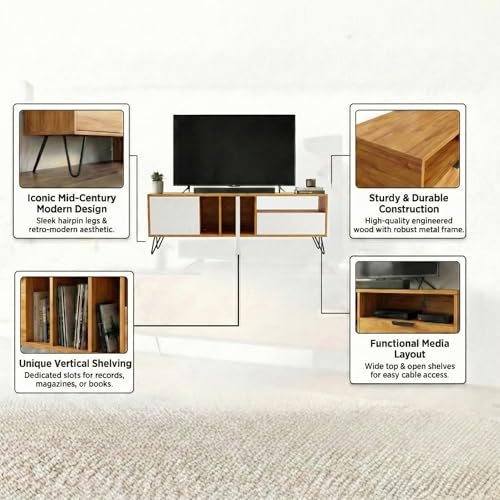 Image of FFO TV Unit 180 cm 6ft | TV Unit 75 Inch+ for Living Room | TV Cabinet with Storage | TV Console Unit for 43, 55, 65, 75 Inch TVs | (DIY) Coach Wood & White.
