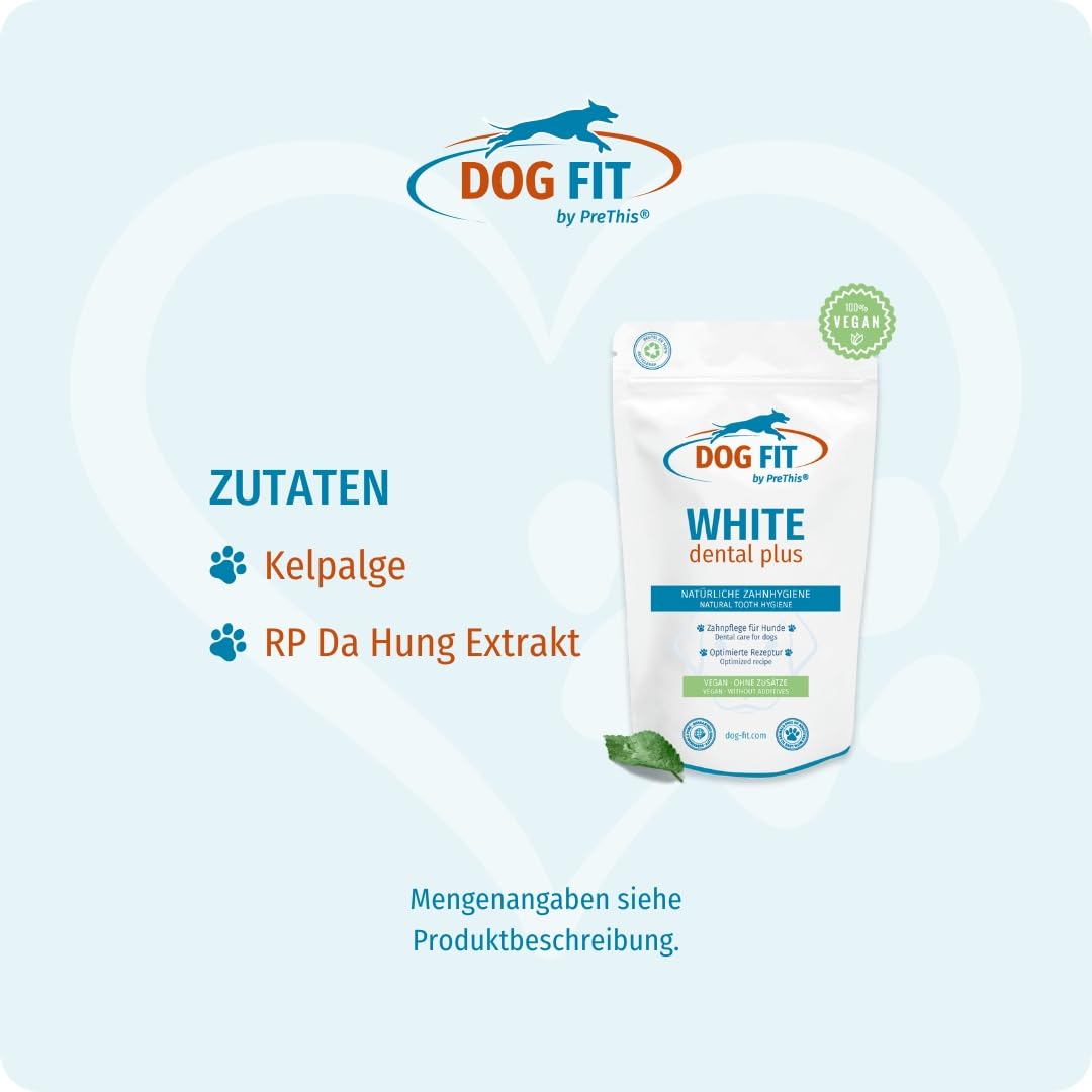 DOG FIT by PreThis® WHITE dental plus I Für die natürliche Zahnpflege von Hunden I Frei von Zusätzen & vegan