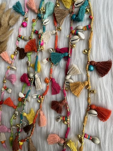 Image of Zippy Flora Boho Handmade Colorful Hair Strings for Navratri /Ethnic Look /Bohemian Styling, Colorful Braided Hairband, Thread Hair Accessories & Extensions (Full Length (20-22inch), Green)