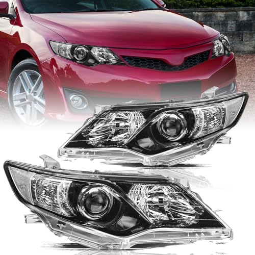 Aosky Compatible with 2012 2013 2014 Toyota Camry Headlights Assembly L/Le/Xle/Hybrid/SE Driver and Passenger Side(Black Housing with Clear Reflector) without bulbs