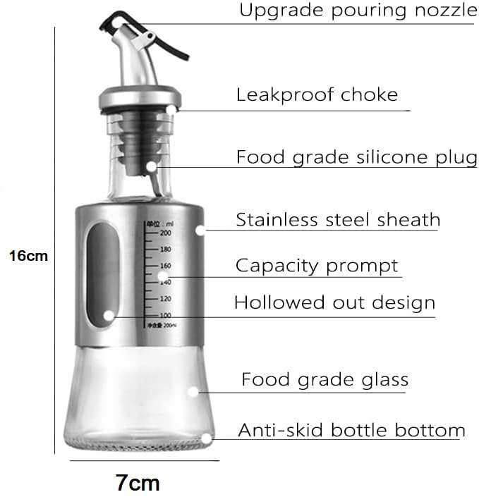 HomeCloud Stainless Steel and Glass Oil Dispenser Bottle with Measuring Scale | Perfect for Olive Oil, Sauces, and Vinegar | Leak-Proof Auto Flip Non-Drip Spout | Capacity -200ML - Image 2 thumbnail