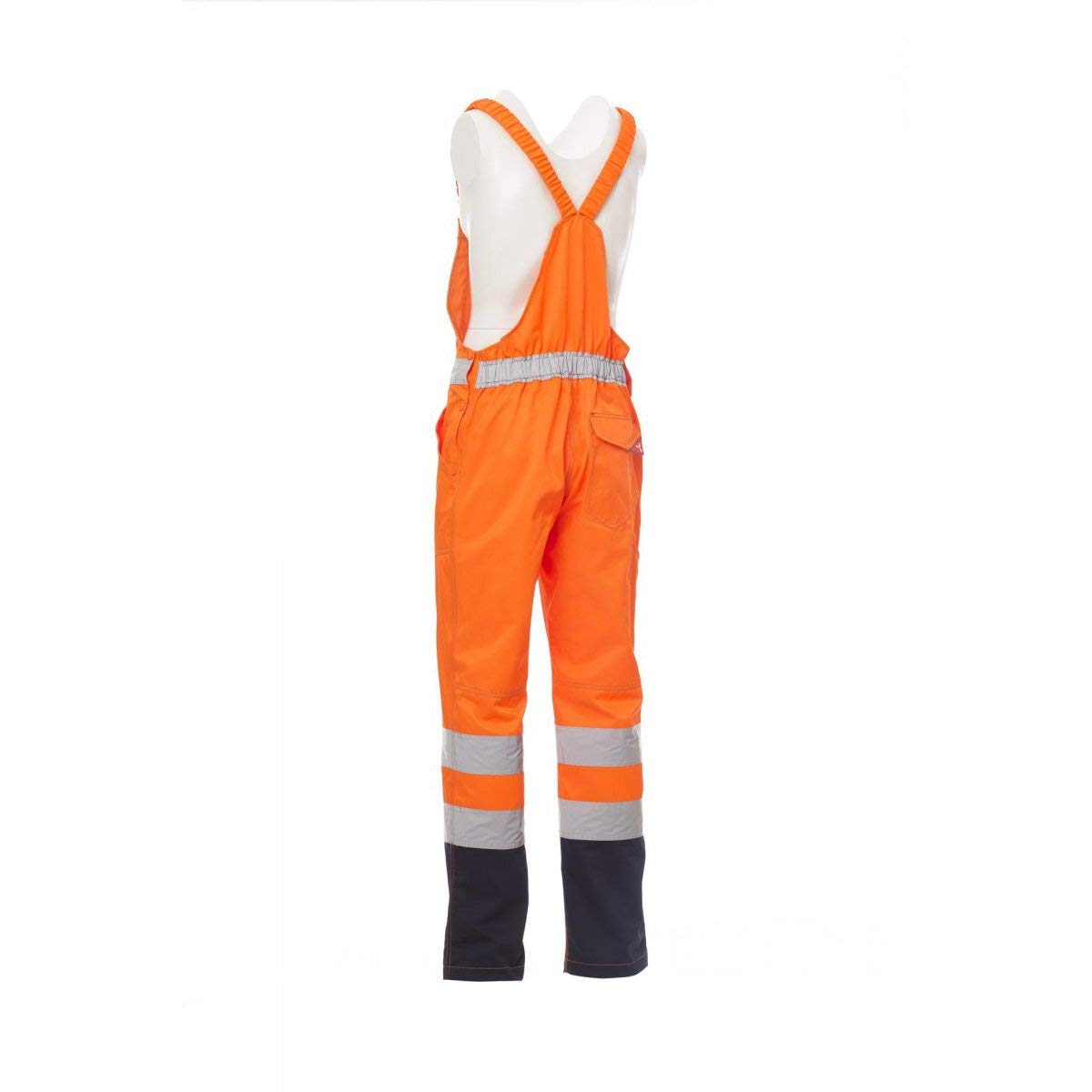PAYPER Skill Tuta Pettorina da Lavoro Alta visibilità Unisex Uomo Donna Misto Cotone Poliestere Bretelle Elasticizzate Apertura Laterale Tasche al Petto Arancione Fluo/Blu Navy (M)