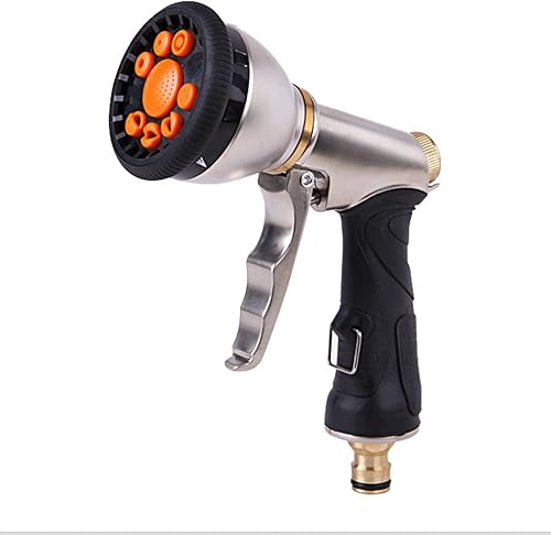 Boquilla de pulverización para manguera, boquilla de manguera de jardín de metal, pulverizador de manguera de agua resistente con 9 patrones