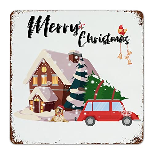 Panneau alu husky Noël rouge, cadeau idéal décoration rustique maison