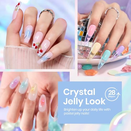 Image of Beetles Pastel Gel Nail Polish Set, 6 Colors Jelly Pink Red Blue Green Purple Yellow Gel Polish kit Spring Summer Crystal Glass Translucent Effect Rainbow French Nail Art Soak Off UV Gift for Women