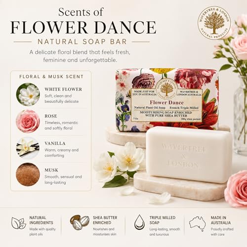 Image of Wavertree & London Flower Dance Natural Soap Bars, Triple Milled Bath Soap