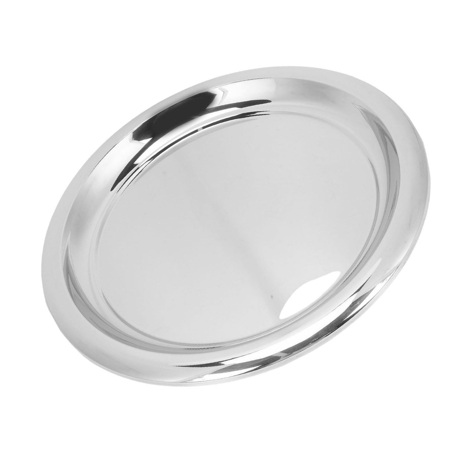 Buachois Vassoio Rotondo in Acciaio Inossidabile, Vassoio Servizio 35cm Specchiato Argento per Bevande Spuntini Dessert Bar