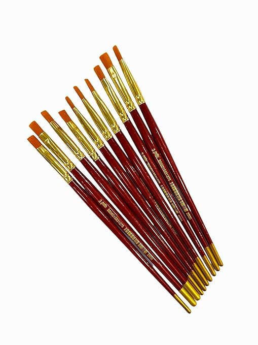 Image of polo Synthetic Hair Flat Brushes 3 | Pack of 10 | Premium Fine Edge Paintbrush Set for Acrylic, Wate