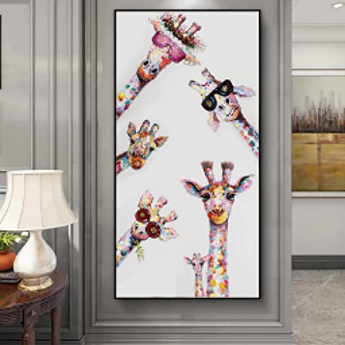 Toile peinture girafe graffiti art 80x160cm sans cadre pour salon