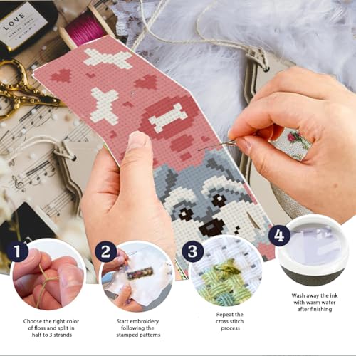 Image of INFUNLY 6PCS Dogs Cats Cross Stitch Bookmark Kit for Beginners 8.66 inchx3.15 inch Animals Stamped Embroidery Bookmark Kit Pet Needlepoint Bookmark Kit with Instruction for Book Lovers Reader Writers