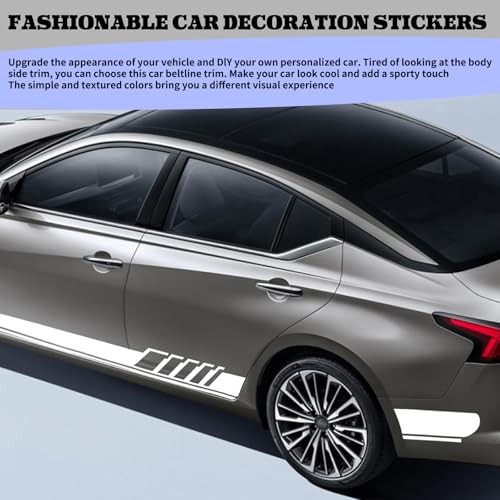 Image of ijuicy 2 PCS Car Body Racing Style Long Stripes Decals, 88.58 inch x 4.52 inch Racing Stripe Car Side Skirt Stickers, Suitable for Most Cars (White)