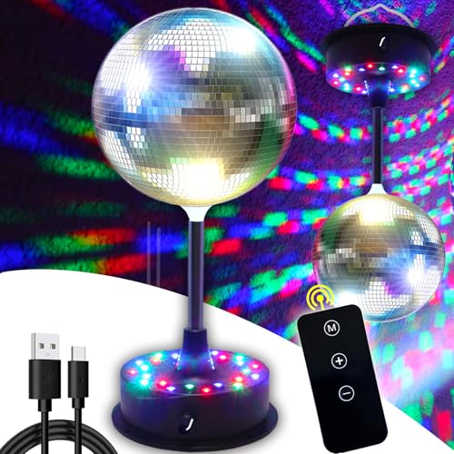Remote Control 6 Inch Rotating Mirrors Disco Ball Light with 5RPM-9RPM Adjustable Rotary Motor 24 RGB LED Mood Lights Great for Home Party Dance Holiday Christmas Decoration?USB/Battery Powered?