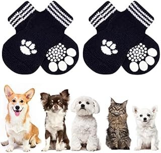 AUAUY 2 Pairs Anti Slip Dog Socks, Paws Stop Licking Dog Grip Socks, Pet Paw Protector, Dog Claw Socks Dog Slippers with Adjustable Strap for Puppy Dog Indoor Outdoor Hardwood Floor Walking (M)