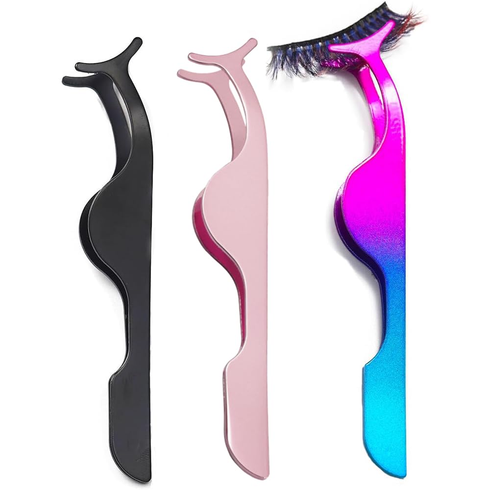 False Eyelash Tweezers for Lash Clusters 3PCS Professional Eyelashes Applicator Tool Stainless Steel Remover Clip Eyelashes Extension Tweezers Curved(