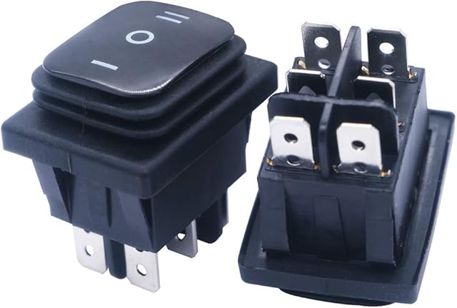 mxuteuk 2pcs Black Waterproof Rocker Switch On/Off/On 6Pin Snap-in Boat Car Rocker Toggle Switch 16A/250V 20A/125V 3Position KCD4 Rocker Switches for Car Truck Motorcycle Boat Marine KCD4-203N-BK