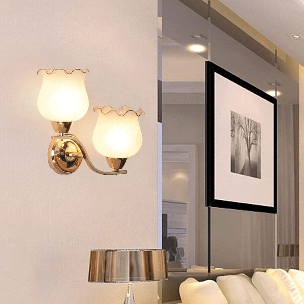 Lustre Fleur Mur Liht Creative Double Tête Abat-Jour en Verre Applique Murale Éclairage Intérieur Lampes Romantique Vestiaire Décoration Appliques Murales for Chambre Salon Fond Étude