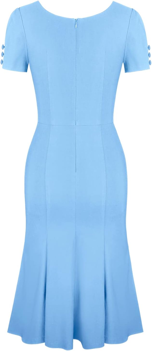 MUXXN Women's 1950s Retro Dress Vintage Short Sleeve Button Down Mermaid Bodycon Midi Casual Work Cocktail Dresses - Image 4
