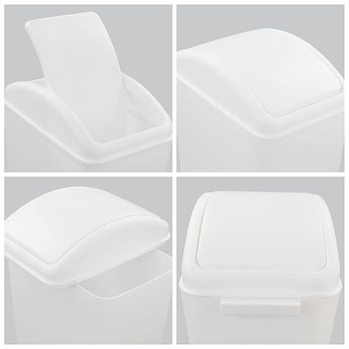 Miniatura 3 de Xowine Cubo de basura de plástico con tapa abatible de 4.2 galones, bote de basura pequeño con tapa abatible, color blanco