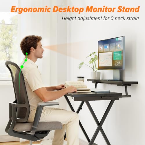 Image of WOHOMO Folding Computer Desk with Adjustable Height, 23.6 inch x 31.5 inch x 25.6 inch Foldable Table with Monitor Stand, Small Office Desk for Bedroom, Space Saving Desk for Home Office, Easy Assemble, Black