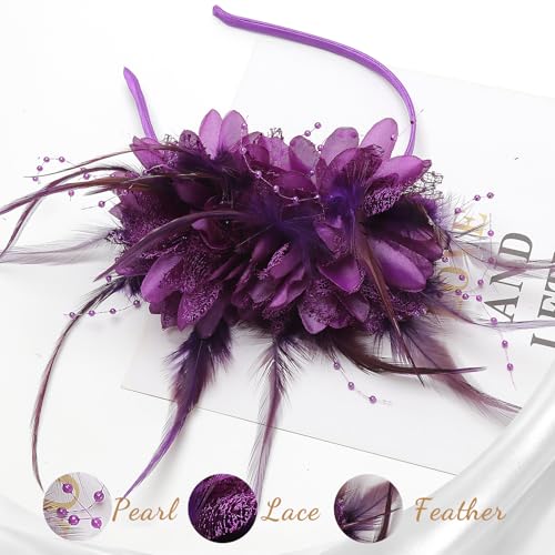 Image of DRESHOW Fascinators Hats for Women Tea Party Fascinator Hats Vintage 50s Headwear Cocktail Wedding Church Derby Hat