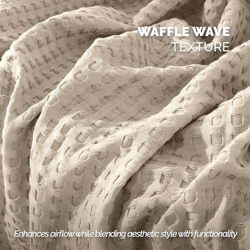 Image of Elegant Comfort Premium 100% Cotton Waffle Blanket - Lightweight Breathable Waffle Weave Bed Blanket - Soft and Warm All Season Blanket for Couch, Sofa and Bed, Queen Size 90x90 Inches, Linen