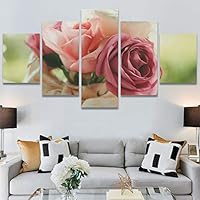 SIGNWIN 5 Panel Canvas Wall Art Modern Art Bohemian Bouquet Colorful Cool Floral Group Multicolor Photography Realism for Home Decorations Ready to Hang - 60