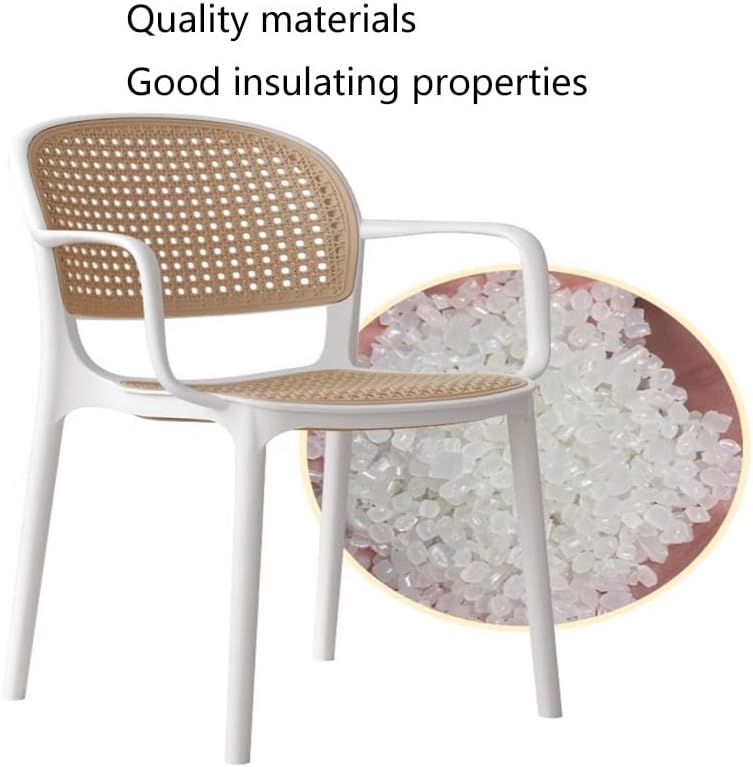 Rattan Dining Chair - Stackable Garden Arm Chair with Backrest, Lightweight Portable Kitchen & Office Chair, Ideal for Indoor and Outdoor Use