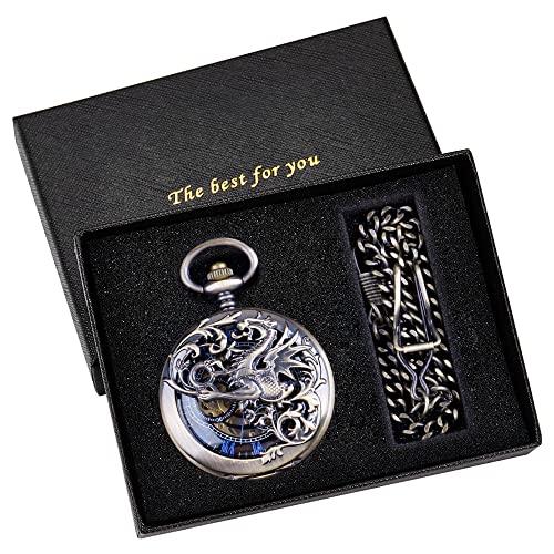 Image of Hand Winding Hollow Roman Numerals Mechanical Pocket Watch Steampunk Mens Watches