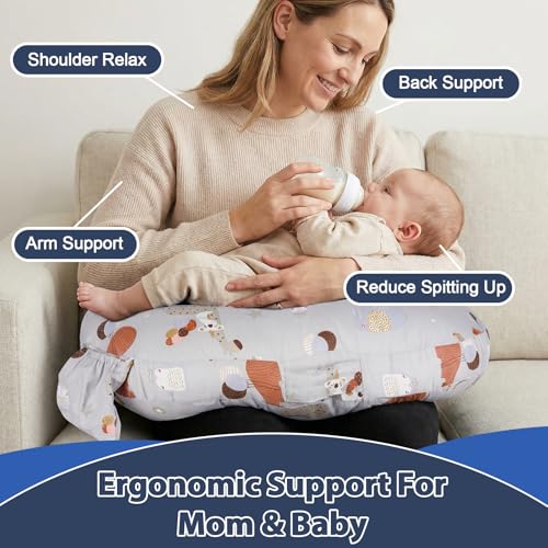 Image of x-vesolje Plus Size Nursing Pillow Wider Support, Breastfeeding Pillow with Adjustable Strap Fit All Body Type, Ergonomic Breast Feeding Pillow, Baby Feeding Pillow for Mom- Max Size /Animal Gray