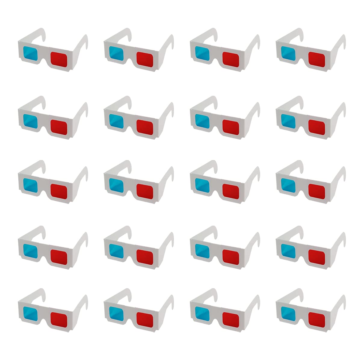 Occhiali 3D, 20 paia di occhiali stereo rossi e blu di carta per la decorazione di film