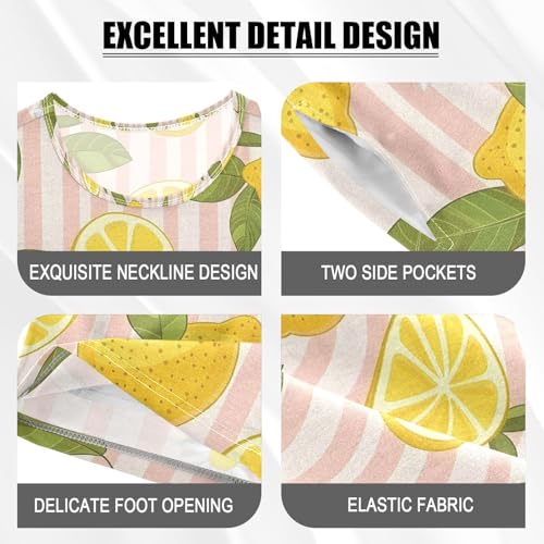 ALAZA Lemon Daisy Striped Pajamas Set Short Sleeve Cotton Sleepwear Summer Pjs 2 Piece 5-14Y4