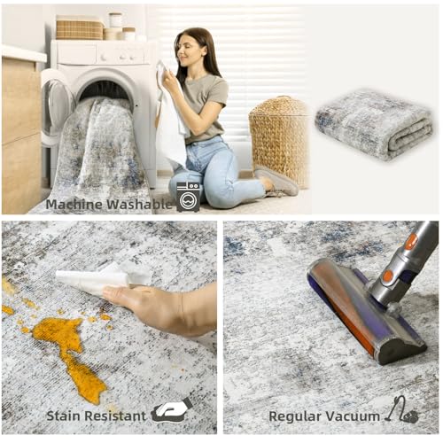 Machine Washable Kitchen Runner Rug: 2'6"x8' Stain Resistant Rug Runners Abstract Non Slip Floor Rug with Rubber Backing Non Shedding Soft Carpet Runners for Hallway Indoor Entryway Bedroom Bedside