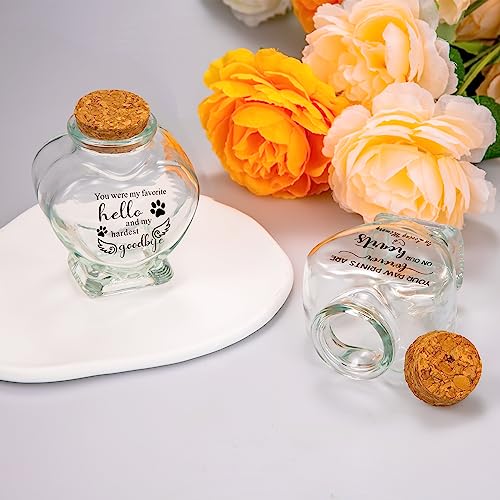 2 Stück Haustier-Erinnerungsflasche für Haare, Asche & Zähne - Glasfläschchen zur Aufbewahrung - Trostgeschenk bei Haustierverlust (Weiß, 1 STK Paw Prints+1 STK Hardest Goodby, Herz)