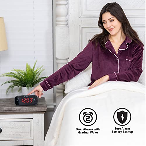Timex Alarm Clock For Bedroom With Am/Fm Radio And 20 Station Presets, With Dual Alarms, Sleep Timer, Snooze, Aux Speaker, And Adjustable Volume Switch (T231Gry6) #TOP2