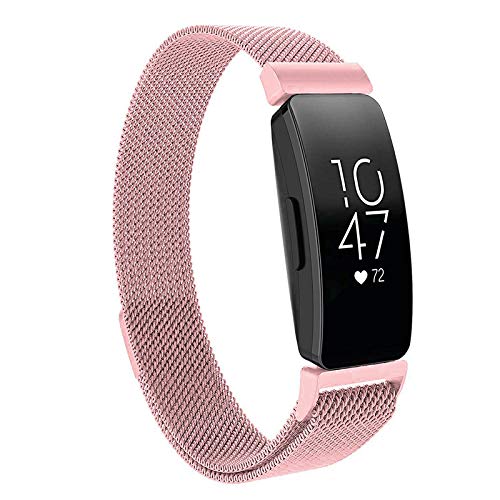 Quick Release Stainless Steel bands Compatible with Fitbit Inspire/Inspire HR/Inspire 2/ Ace 2 Straps Adjustable Replacement Wristband (S, ROSE PINK)