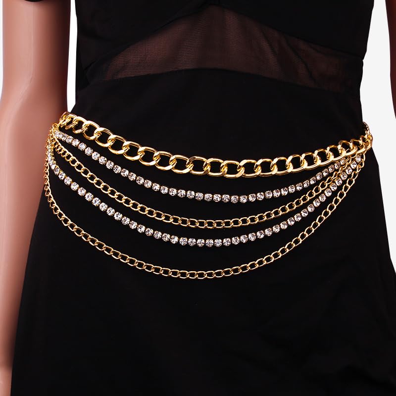Layered Metal Chain Belt Chain Waist Belt with Pendant Crystal Chain Belt For Men Women Punk Chain Link Belt3