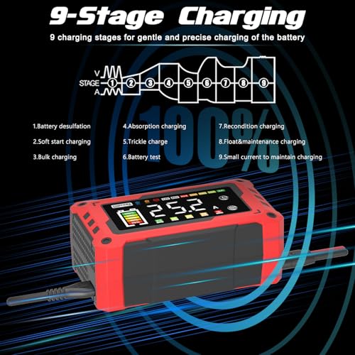 Image of COREBOX Battery Charger 25-Amp 12V /24V Automatic Smart Battery Trickle Charger, Battery Maintainer Desulfator with Temperature Compensation for Car Truck Motorcycle Lawn Mower Marine