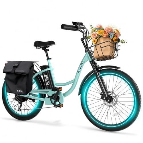 Image of DDC SPORT 24'' Electric Bike for Adults, Peak 1000W Motor, 48V Removable Battery, Step Thru City Cruiser Ebike, Commuter E Bike, 7-Speed, Front Basket