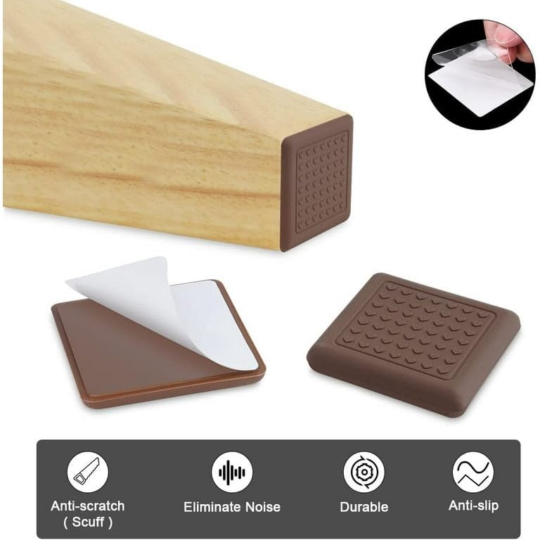 Image of MaruHub 4Pcs Non Slip Furniture Pads for Hardwood Floors - Furniture Leg Protectors for Chair, Table, Sofa - Self Adhesive Silicone Pads to Prevent Floor Scratches & Reduce Noise (4 x 4 cm)