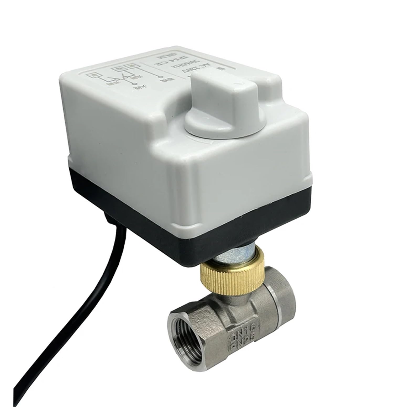 Valve motorisée Vanne à boisseau sphérique motorisée en acier inoxydable 1/2" avec interrupteur manuel 220 V, vanne à boisseau sphérique électrique à trois fils et deux points(220VAC)