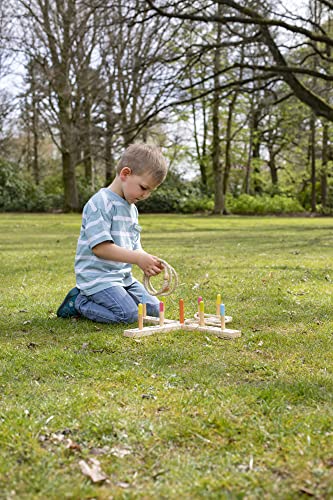 Eichhorn 100004405 - Outdoor Ringwurfspiel - 50x50cm mit 5 Wurfringen, 1 Kreuz, 9 Spielstäben, aus Kiefernholz, Wurfspiel für draußen