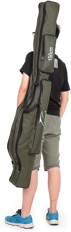 Folding Fishing Rod Case - Canvas Fishing Pole Tools Storage Bag - Gear Tackle