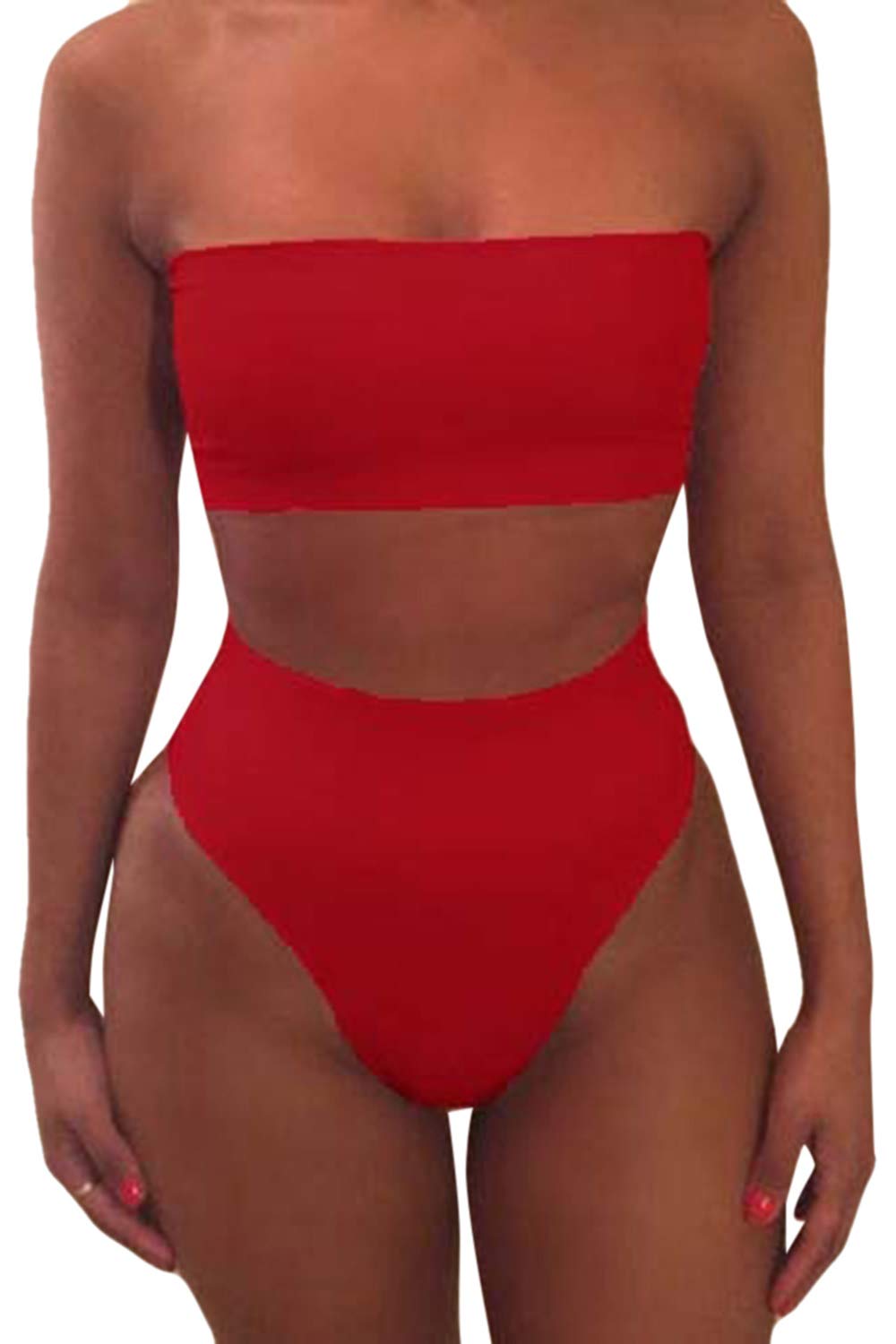 Pink Queen Women's Removable Strap Wrap High Waist Bikini Set Swimsuit Rose M