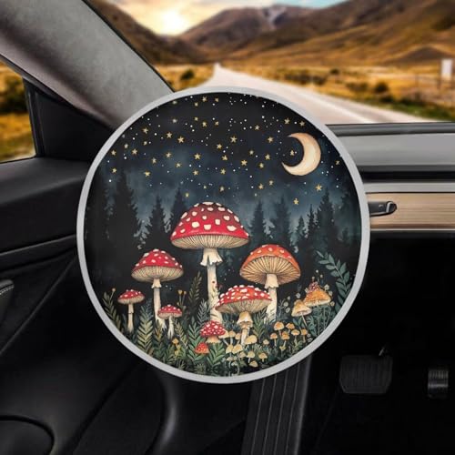 Image of Car Steering Wheel Cover Sun Shade Interior Sunshade Foldable Cute Mushroom Steering Wheel Shield Car Interior Accessories for Sun Heat Universal for Cars Truck SUV Van