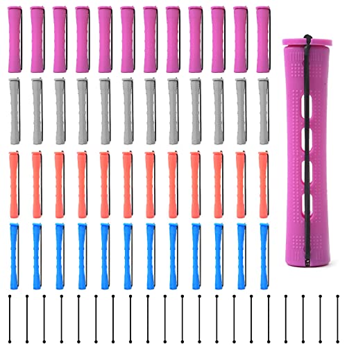Jubaopen 96PCS rulos para el pelo Varillas de Permanente de Cabello Barras de Permanente de Cabello con Banda de Goma Negra para Mujeres Peluquería Herramientas de Peinado Cabello DIY（4 Tipos）