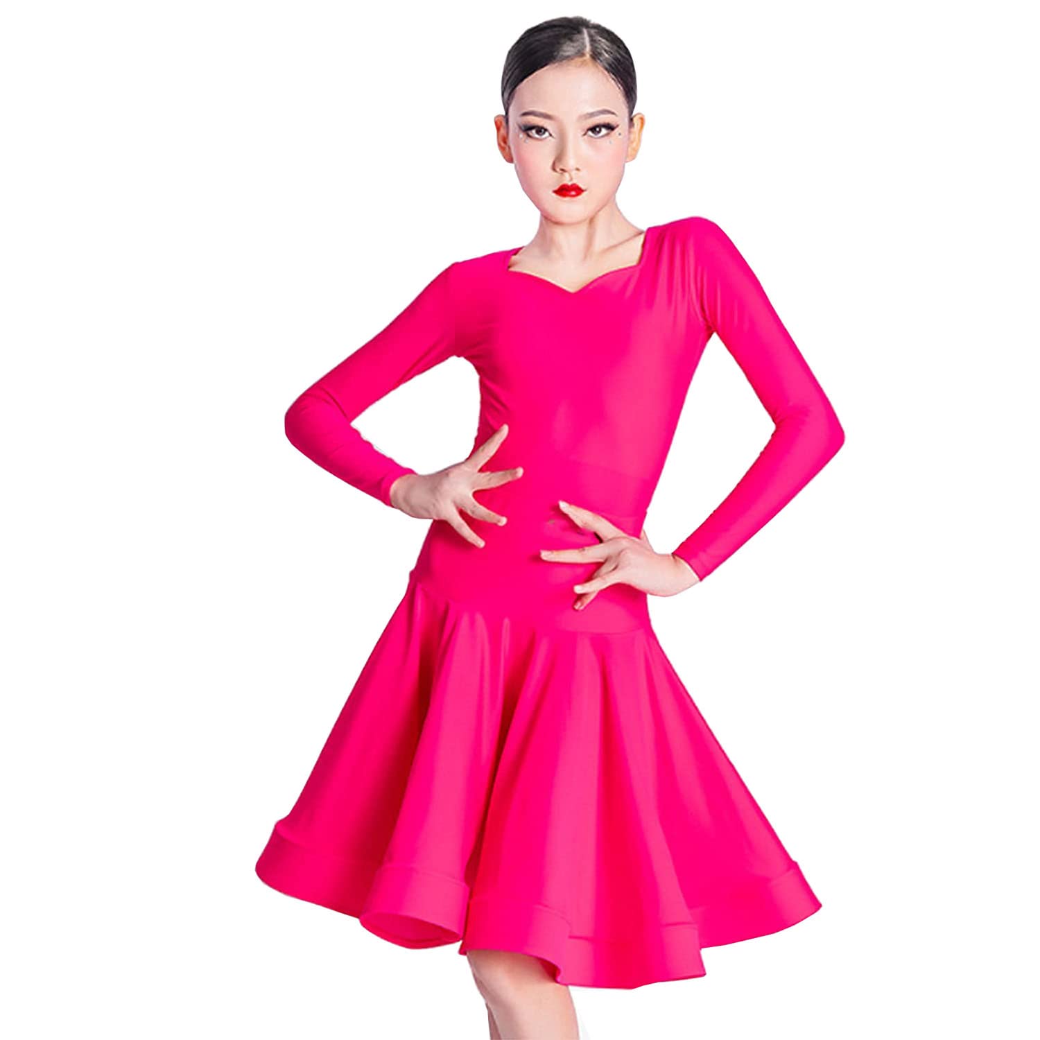 Wnrll Girls 02 Latin Dance Dressruffle Hem Rumba Samba Dance Dress Ballroom Salsa Tango Chacha Performance Dancewear,,130