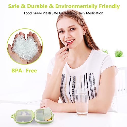 ACWOO Pill Box Organizer, 1 stuks draagbare medicijnopbergdoos met 8 compartimenten, pillendoosje Pillendispenser voor vitamines, levertraan, supplementen en medicijnen voor reizen en werk (geel groen) - Afbeelding 6