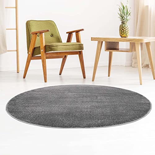 Taracarpet Designer-Teppich Galant Flauschige Flachflor Teppiche fürs Wohnzimmer, Esszimmer, Schlafzimmer oder Kinderzimmer weich und Schadstoffgeprüft dunkel-grau 120x120 cm rund