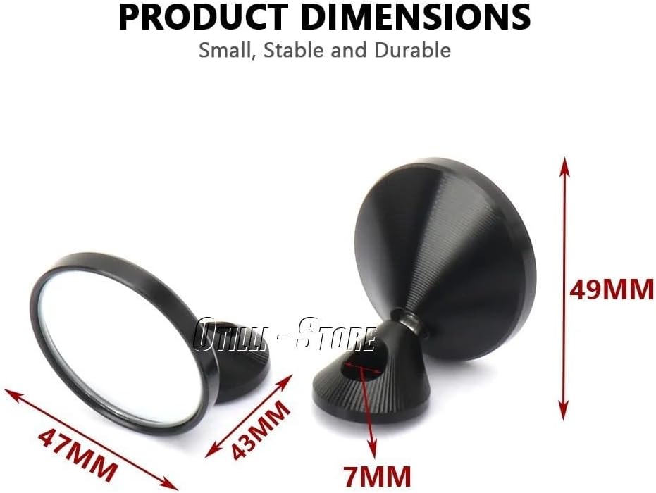 Motorcycle Aluminum Adjustable Bar End Mirrors Fits for Vespa GTS300 GTS 300 GTV300 GTV 300 Black Silver Side Mirrors 26.5mm Handlebar Rearview Mirror Scooter Convex Round Mirror (Black)