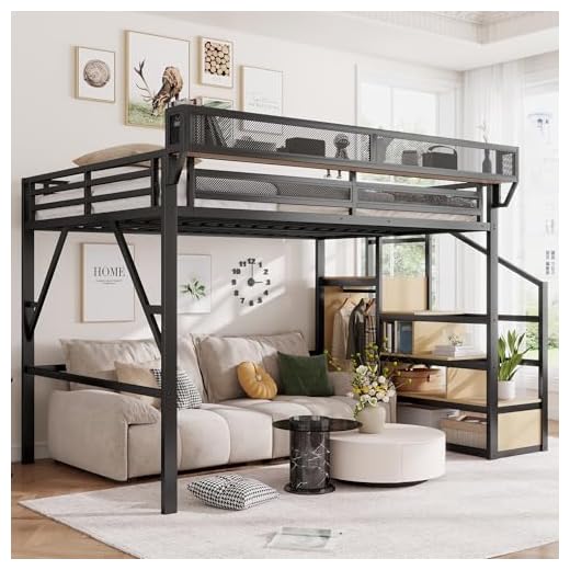 Heavy-Duty Loft Bed with Staircase